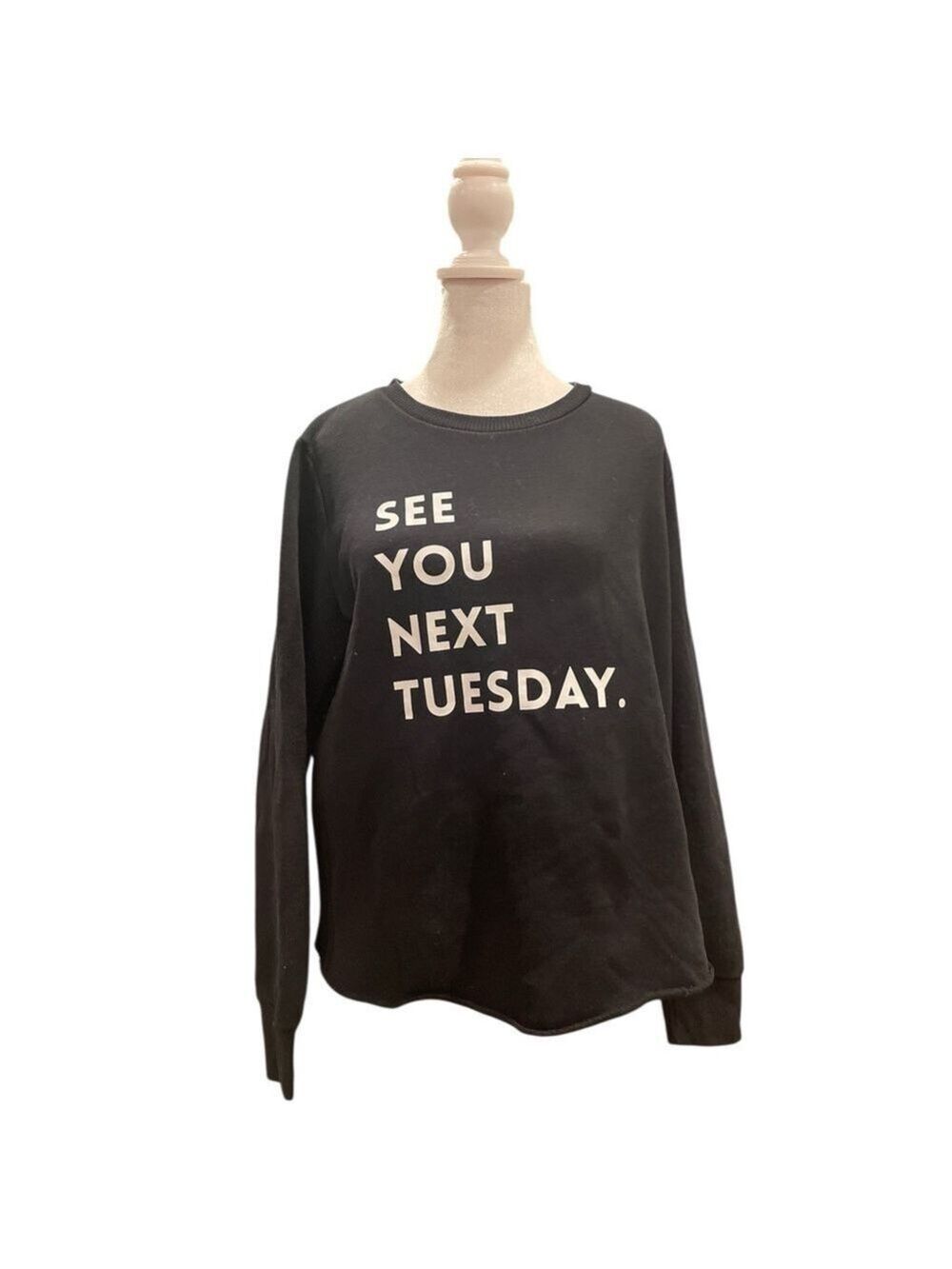 State of Grace M Indigo Black Graphic Sweatshirt “See You Next Tuesday”
